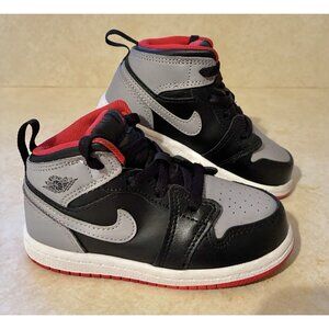 Jordan 1 Mid (TD) Toddler Shoes Black-Cement Grey-Fire Red DQ8425-006 Size 8C
